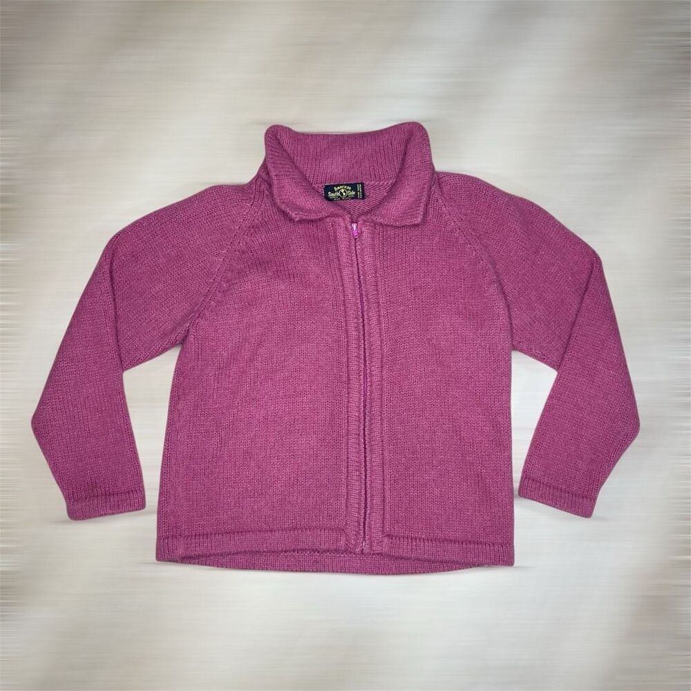 American South Side, Zip-up Alpaca Wool Sweater in Rasberry, Women’s Medium